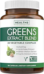 Super Greens Antioksis Superfoods 2250 mg Supplement - 20 Malzemeler Sprouts, Mushrooms, Roots, Arti, Bitter Melon, Artichoke, Celery Seed, Cayenne biber, Alfalfa NON GMO - 120 Capsules
