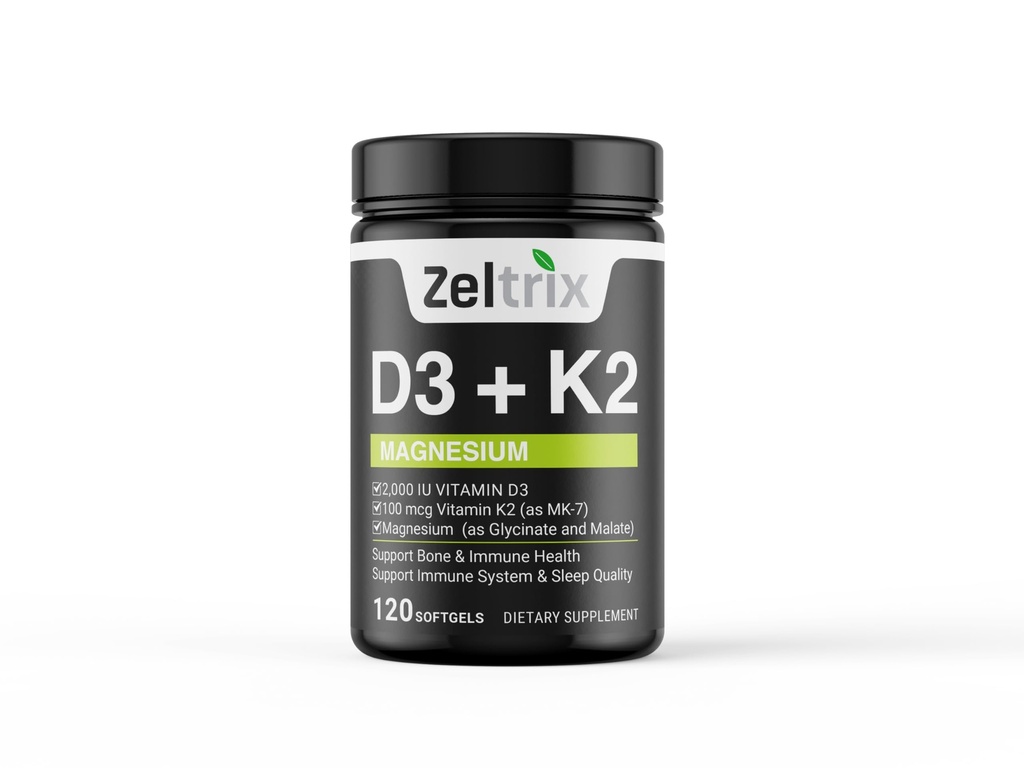 Vitamin D3 K2-2000 IU Vitamin D3 Plus 100 mcg Vitamin K2 MK7 for Calcium Absorption, Supports Bone, Immune, Heart Health, 3rd Party Tested, Gluten Free, 120 Softgels