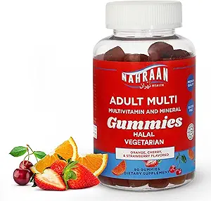 Yetişkinler için Helal Vitaminler - Kadınlar ve Erkekler için Hell Multivitaminler - A, C, D, E, B6, B12 - Vegetarian, Halal Gummies - 90 Countl