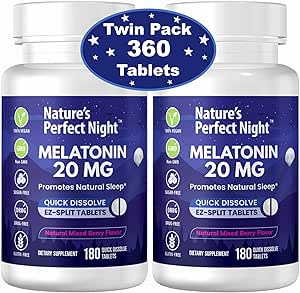 Nature's Perfect Night | Melatonin 20mg | 180 Hızlı Dissolve Tabletler, 2Pack | Natural Karma Berry Flavor | Yüksek Potency | Sugar Free | Vegan | Gluten Free | 2 Count
