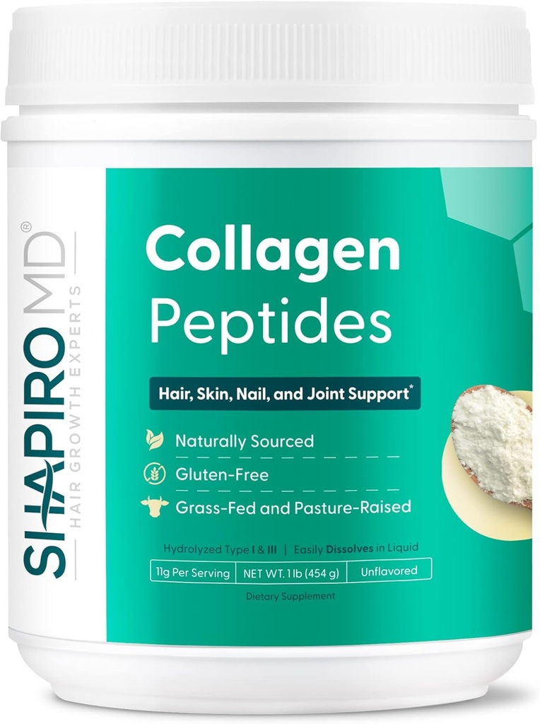 Shapiro MD Saç Büyüme Uzmanları Collagen. Toz, Saç, Skin, Nails ve Ortak Destek için Collagen, I & III Hydrolyzed Collagen for Easy Abxia, 11g Collagen - 16 oz.
