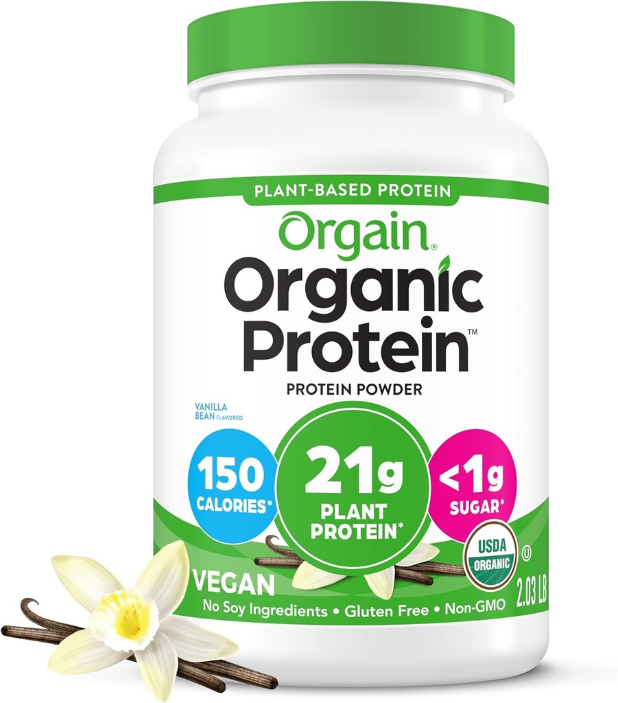 Ya da Geri Organik Vegan Protein Toz, Vanilla Bean - 21g Plant Protein, 6g Prebiyotik Fiber, No Lactose Malzemeler, No Ek Olmayan Şeker, Non-GMO, For Shakes & Smoothies, 2.03 lb (Pazarlama May Vary)