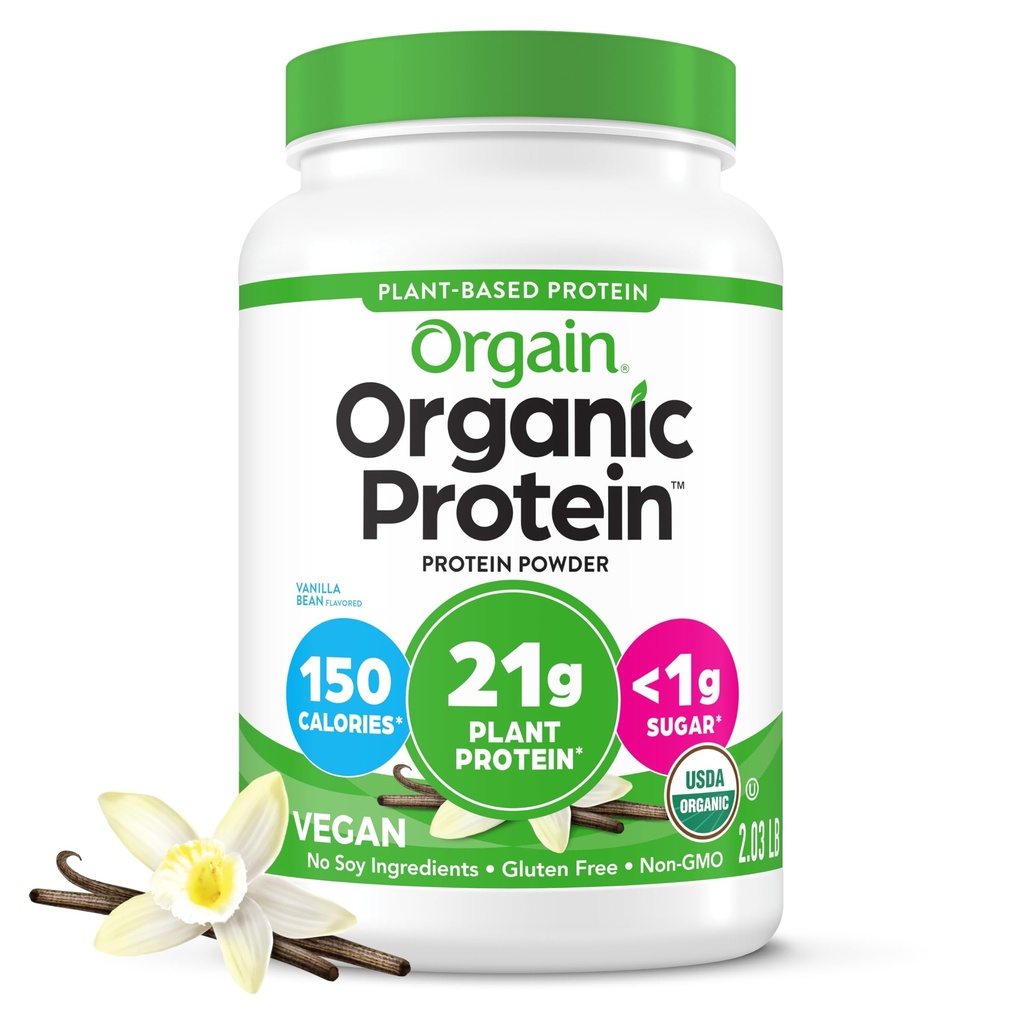 Ya da Geri Organik Vegan Protein Toz, Vanilla Bean - 21g Plant Protein, 6g Prebiyotik Fiber, No Lactose Malzemeler, No Ek Olmayan Şeker, Non-GMO, For Shakes & Smoothies, 2.03 lb (Pazarlama May Vary)