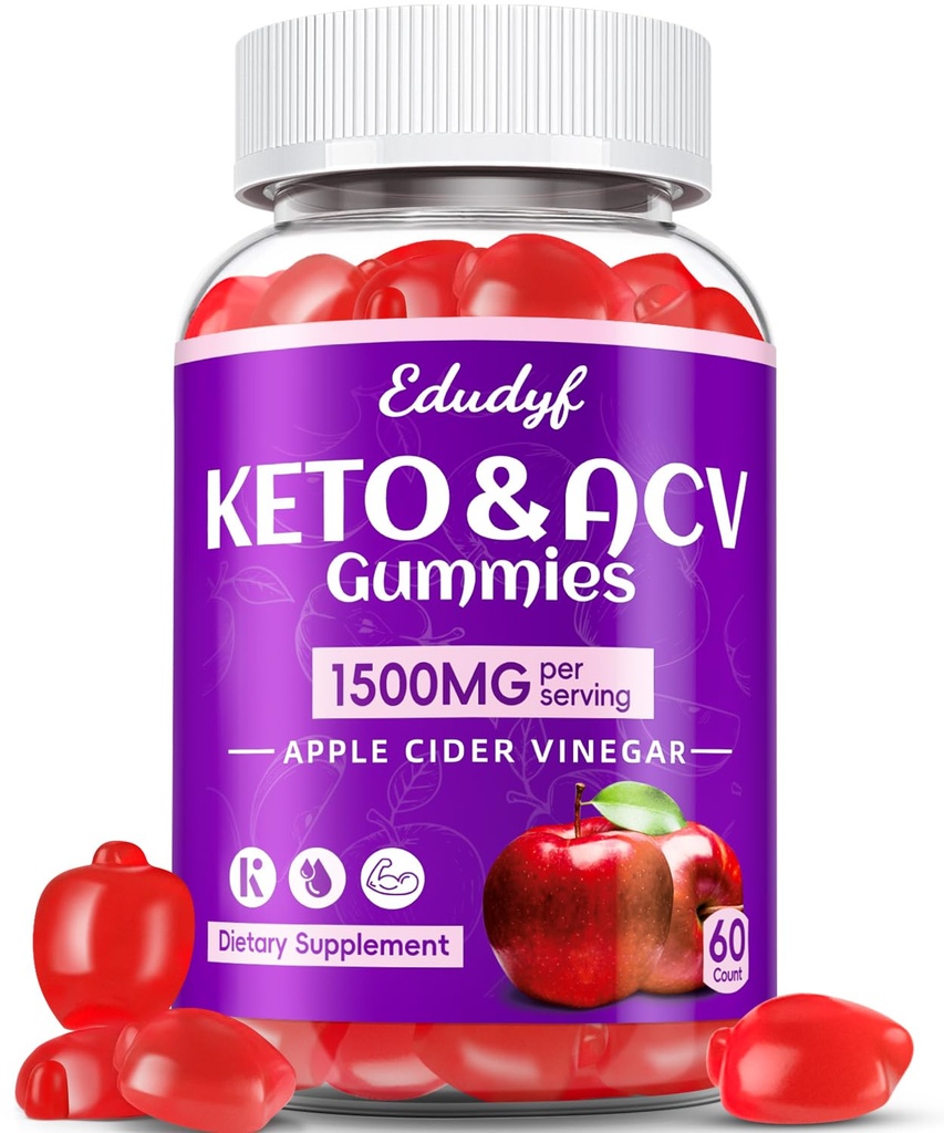 Keto ACV Gummies - 1500 mg Apple Cider Vinegar Gummies with Probiyotiks, B12 ve Keto Support, Detox & Cleanse, GMO Free & Vegan - 60 Count...