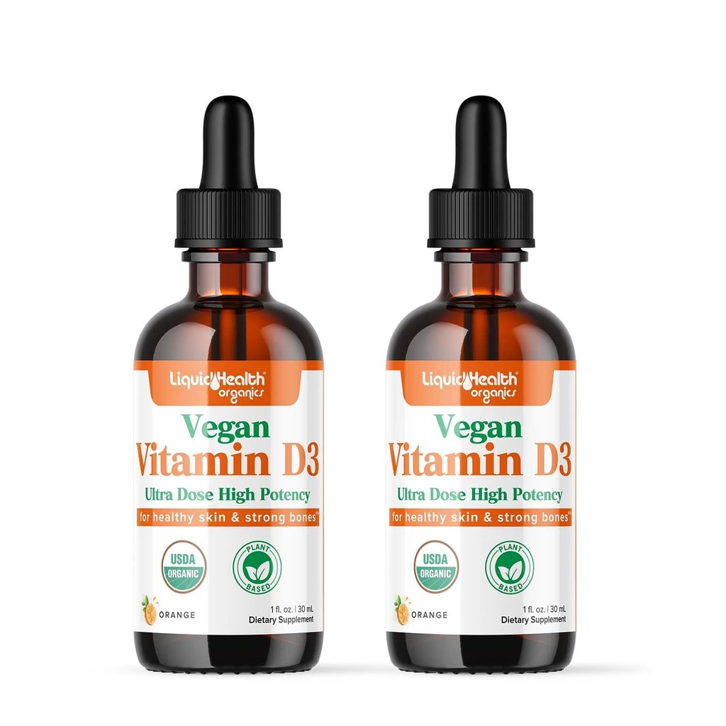 LIQUIDHEALTH D3 4000 IU, USDA Organik Vitamin D Sıvı Ölçeği Yetişkinler ve Çocuklar için, Vegan Vitamin D, Immune System Support, Bone Health, Mood Support, Health Skin - USA (2 Pack)