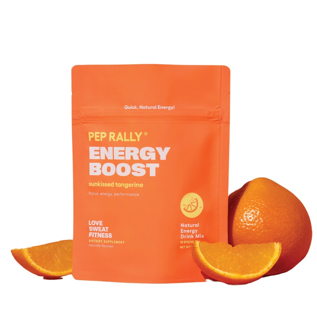 Love Sweat Fitness Clean Energy Drink Mix for Women | 100mg Natural Caffeine from Green Tea + Ginseng | No Jitters, No Crash | Pep Rally Tangerine | Vegan, Non-GMO | 15 Servings