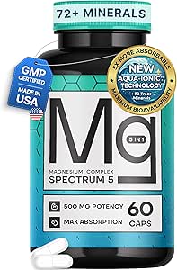 Spectrum 5 Magnezyum | 5-in-1 Kompleksi + 72 Trace Mineralleri Gelişmiş Abhidrasyon | İrlanda Deniz Kaynağı | ABD'de 500 mg, Üçüncü Parti Test Edildi, GMP Onaylandı