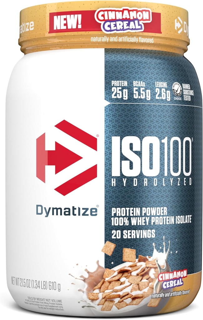ISO100 Whey proteini Toz Isolate, Cinnamon Cereal, 25g of protein, 5.5g BCAAs, 120 Cal., Gluten Free, 1g Fat, 1g Sugar, 2g Carb (20 hizmet)