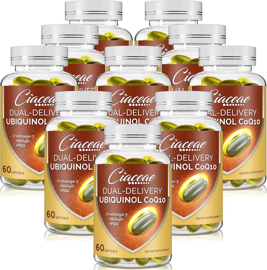 Ubiquinol CoQ10 600 MG Softgels with Omega-3 & Shilajit & PQ, Advanced Dual-Delivery Coenzyme-Q10, Active CoQ10 Ubiquinol Supplement for Fertness, Antioksi, Heart, Brain & Energy, 600