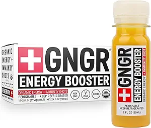 +GNGR Energy ATM & Immunity Shot, Cold-Pressed Ginger Shots with Lions Mane, 75 mg of Natural Caffeine Green Tea, Turmeric Root, Vitamin D & Çinko for All Natural Immune Support (2 Oz, 12)