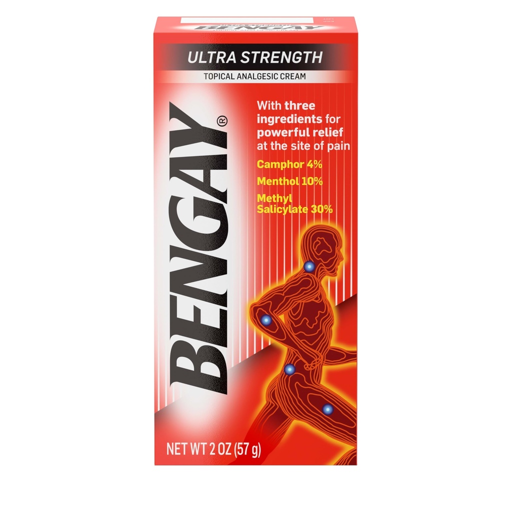 Bengay Ultra Strength Bengay Topical Pain Relief Cream, Non-Greasy Topical Analgesic for Minor Arthritis, Muscle, Joint, and Back Pain, Camphor, Menthol & Methyl Salicylate, 2 oz