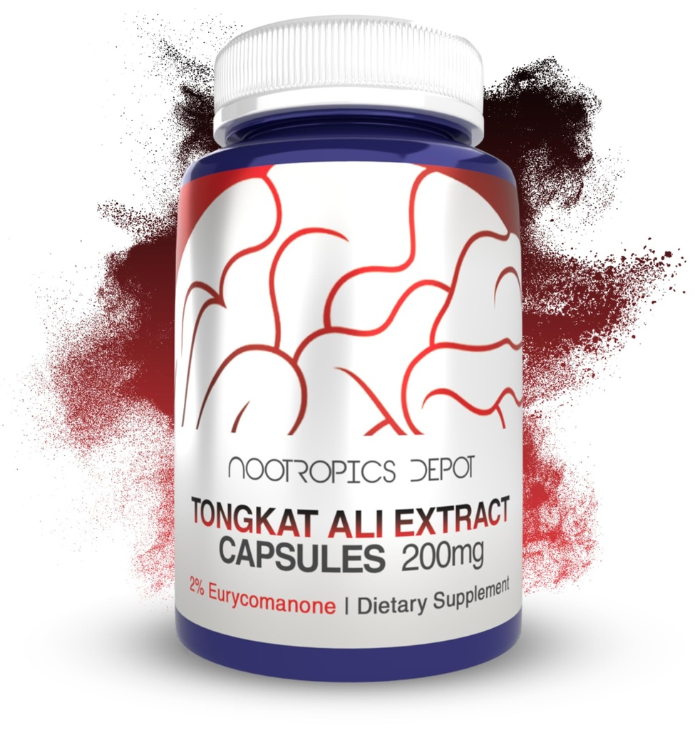 Nootropics Depot Tongkat Ali Extract Capsules | 200 mg | 120 Kont | HPTLC tarafından Eurycomanone | Eurycoma longifolia Root Extract