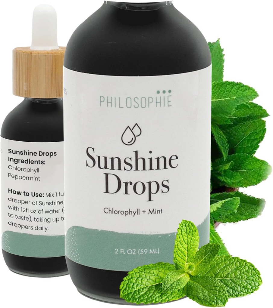 Philosophie Liquid Chlorophyll Sunshine Su için Düşler | Organik Klorophyll Drops with Mint for Detox, Internal Deodorant & Energy Boost | Natural Vegan Supplement, Non-GMO, 2oz