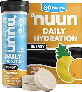 Nuun Energy Electrolyte δισκία με Ginseng, καφεΐνη από εκχύλισμα πράσινου τσαγιού, Βιταμίνη B12, B6, B5, Μαγνήσιο & 4 άλλα ηλεκτρολύτες, Gluten Free & Vegan, Ginger Lime Zing, 8 Pack (80 Servings Σύνολο)