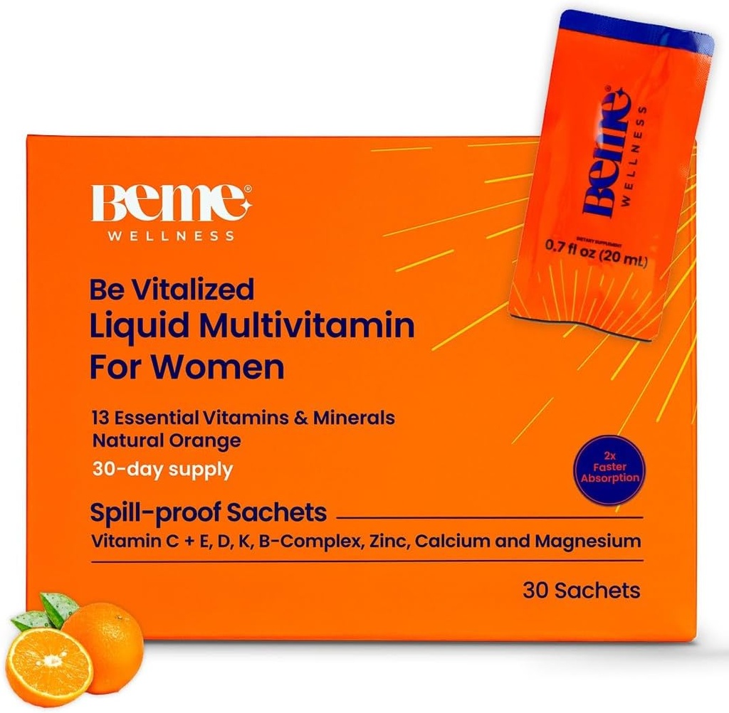 Kadınlar için Sıvı Çokvitaminler - Gelişmiş Sıvı Teslimat Sistemi 13 Vitamin ve 4 Mineral - Çayr & Go Sachets, Non-GMO, Orange Flavor (30 Sachets)