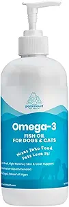 Wild-Caught Omega 3 Fish Oil for Dogs & Cats, Liquid EPA DHA Supplement for Skin, Coat, Joints & Heart, Low-Odor 3 Drops for Small Dog Breeds & Cats with Itchy Skin, 16 ozz