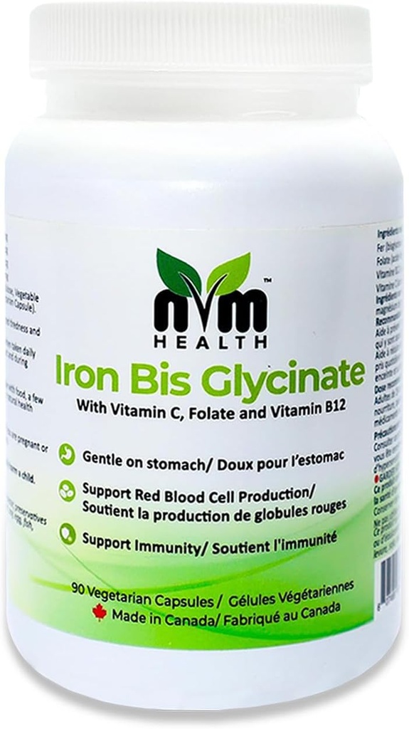 Yetişkin I Iron bisglycinate with Vitamin C, B12, Folic Acid I Supports Red Blood Cell Formation & boosts Immunity - 90 Vegeterian Capsules, Gluten Free