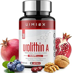 Urolithin A Pro Supplement 1000 mg, 60 Softgels Super Antioksis with Resveratrol & CoQ10 for Energy Production and Health Aging- Mitoceutical for Muscle Strength and Skin Care