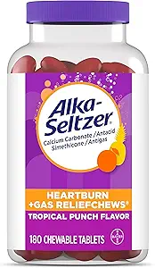 Alka-Seltzer Heartburn + Gas ReliefChews, Antacid + Antigas Chews for Fast Heartburn Relief, Gas ve Acid Indigestion Relief Go, 180 Ct