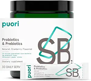 Puori Probiyotiks and Prebiyotiks Diyetary Supplement - 13 Milyar CFU x 30 Hizmet - Immune and Digestive Health - Fiber 4g, C 200 mg - SB3 Bifidobacterium, Lactobacillus Fermentum