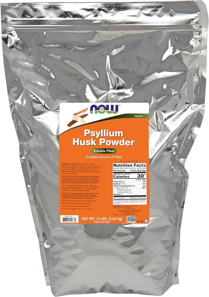 NOW Συμπληρώματα τροφίμων, Psyllium Husk σκόνη, μη ΓΤΟ έργο Επαληθευμένο, διαλυτές ίνες, 12-Pound