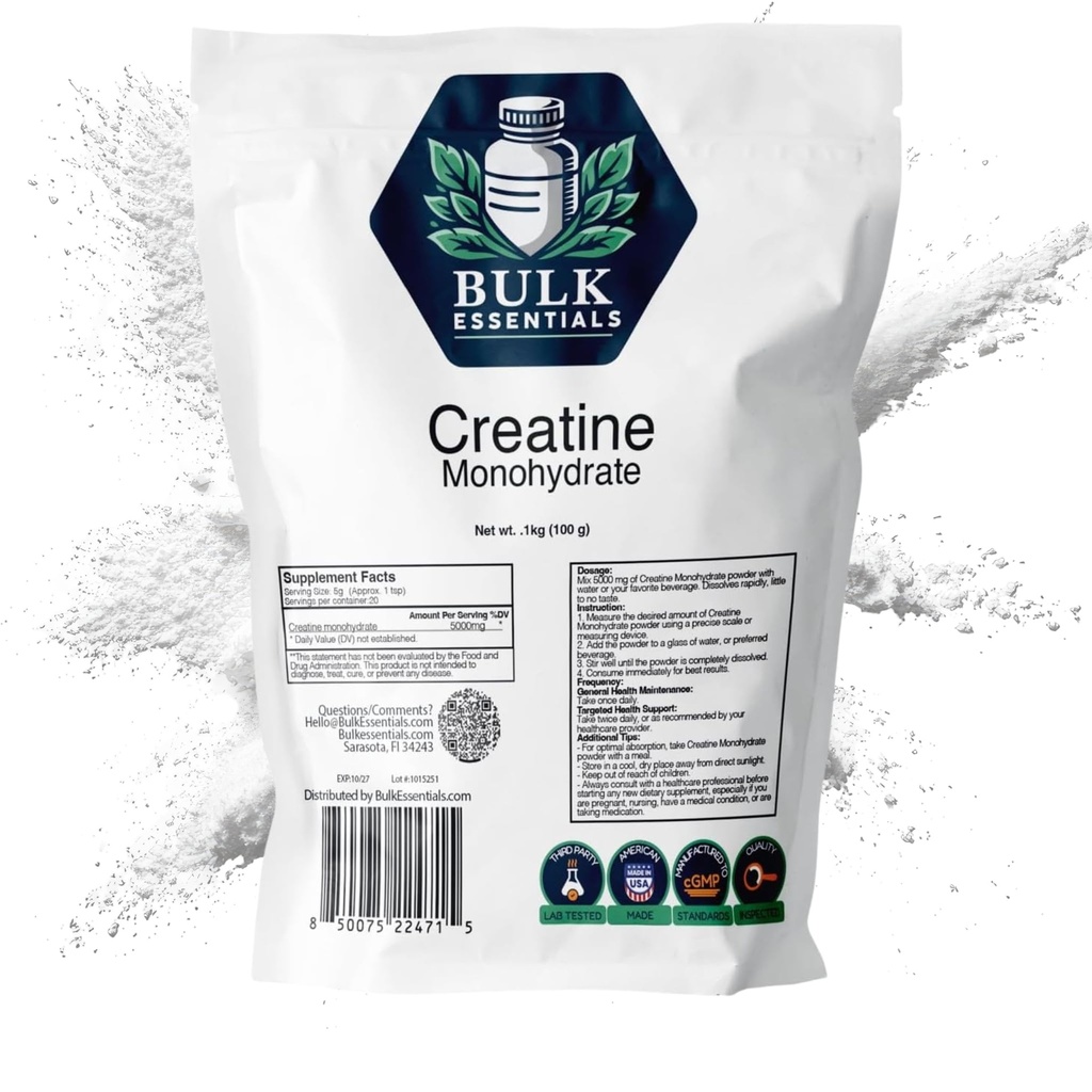 100% Pure Micronized Creatine Monohydrate Powder Supplement – 100g Unflavored Creatine Powder for Strength, Energy & Performance – Non-GMO, Gluten-Free, USA Made – 20 Servings