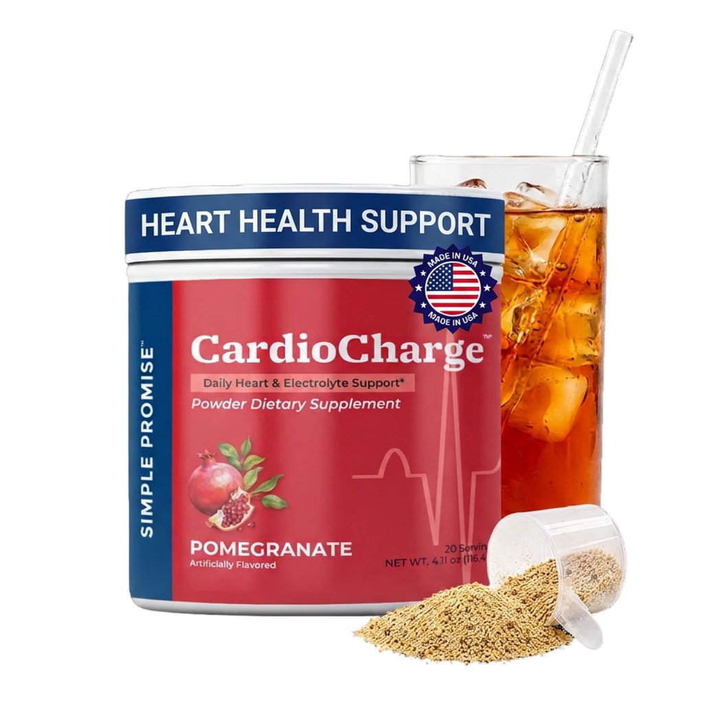 CardioCharge Heart Health Supplement - Circulation, Blood Flow & Hydration Support with D-Ribose, Hibiscus & Magnesium - Sugar-Free Electrolyte Drink Mix, Caffeine-Free - Pomegranate, 20 Servings