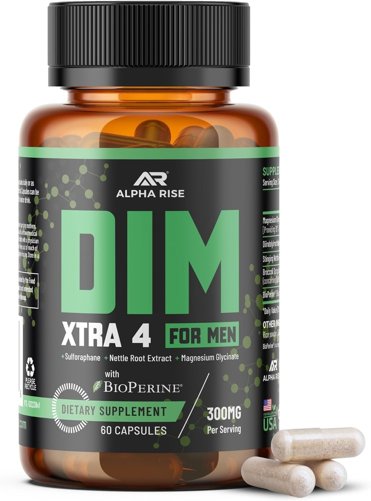 Premium DIM Supplement for Men | Estrogen Blocker & Aromatase Inhibitor | Diindolylmethane, Nettle Root Extract, Magnezyum Glycinate & Sulforaphane | Hormon Denge & Canlı Koruma | 60 Capsules