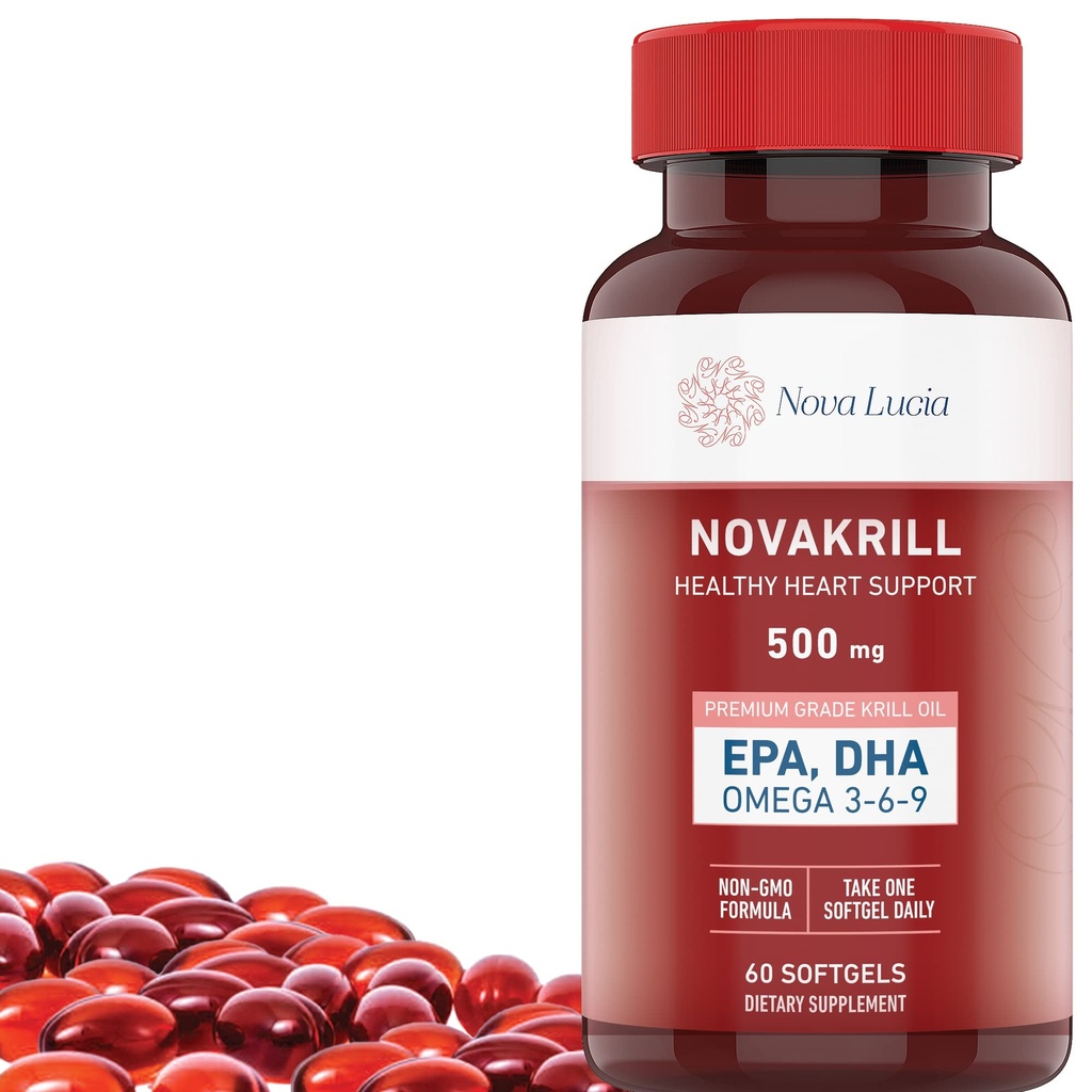 NovaKrill Krill Oil Omega 3 Supplement – EPA, DHA, Astaxanthin ile 1000 mg Softgels – No Fishy Aftertaste – Easy to Swallow Antarktika Krill Oil – 60 Liquid Capsules