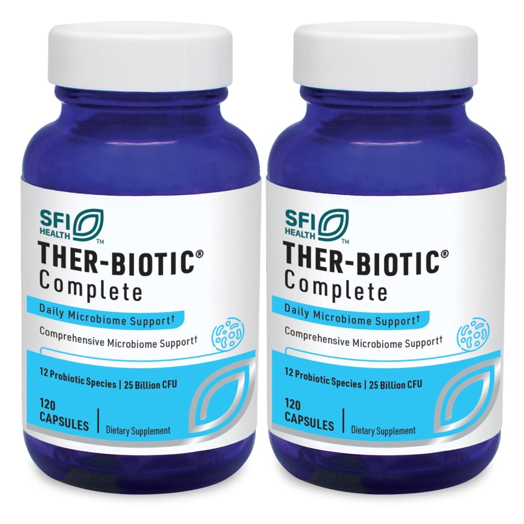 Klaire Labs SFI Health Ther-Biotic Complete - 25 Billion CFU Gut Probiotics for Women and Men - Hypoallergenic, 12 Strain Probiotic Capsules for Digestive Health and Immune Support (120 ct, 2 Pack)