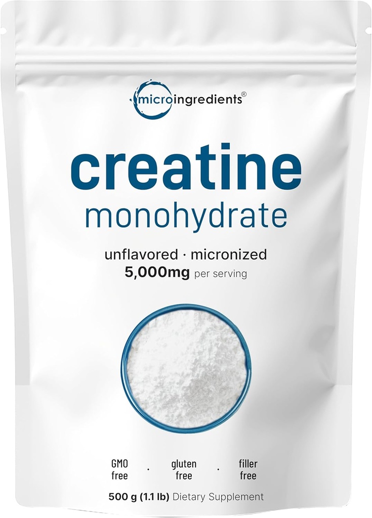 Instant Kretine Monohidrat Toz 500 Grams (1.1 Lb), 5000mg Per Serv, Micronized Kretine Toz, Unflavored, Pure, No Filler, Keto & Vegan, Easy Dissolve Pre Workout for Women and Men