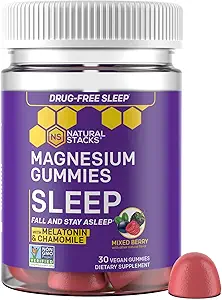 Melatonin ile Uyku Kalitesi için Magnezyum Gummies - 200 mg Magnezyum Citrate - Melatonin Gummies for Sleep Quality - The Nighttime Aid for Yetişkinler with Chamomile - 30 karma Berry Chewables
