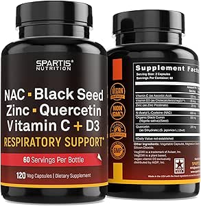 NAC 600mg Μαύρος Σπόρος 500mg Ψευδάργυρος Πικολινικός Κουερσετίνη Βιταμίνη C Βιταμίνη D3 Αναπνευστική υποστήριξη (συσκευασία 1 φιάλης στα 120-Caps)
