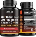 NAC 600 mg Black Seed 500 mg çinko Picolinate Quercetin Vitamin C Vitamin D3 Respiratory Desteği (120-Caps'ta 1 Şişe Paketi)