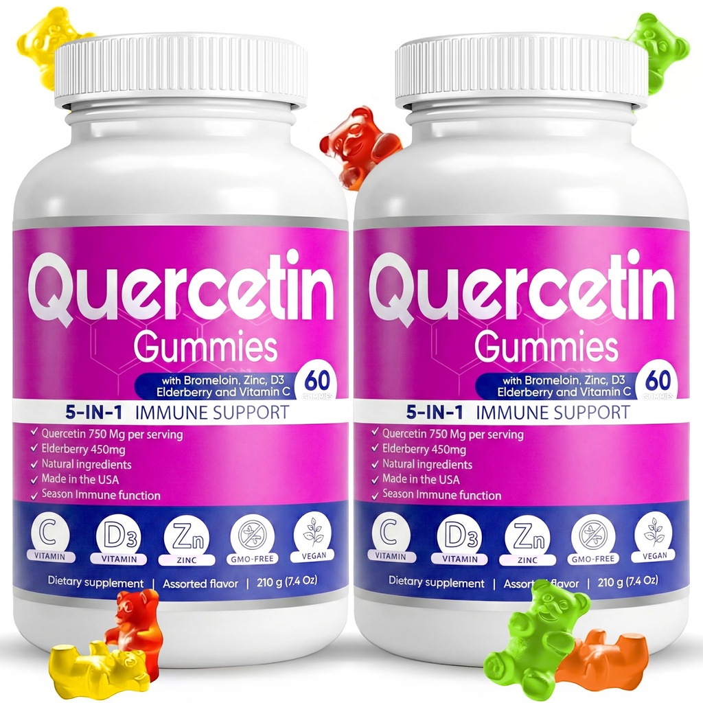 (2 Pack) BiyoVitalica tarafından Quercetin Gummies - Bromelain Vitamin C ve çinko & Yaşlılar + Vitamin D3-5 1 Immune Support - Çinko Quercetin 750 mg for Kids and Yetişkinler