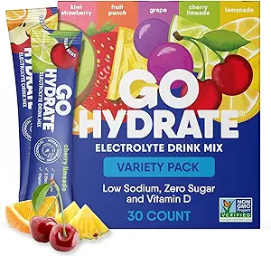 GoHydrate Low Sodium Electrolytes Powder Packets Sugar Free - Instant Hydration Daily Drink Mix - Zero Sugar Flavor Packet Singles with Vitamin D - (Variety Pack, 30 συσκευασίες)
