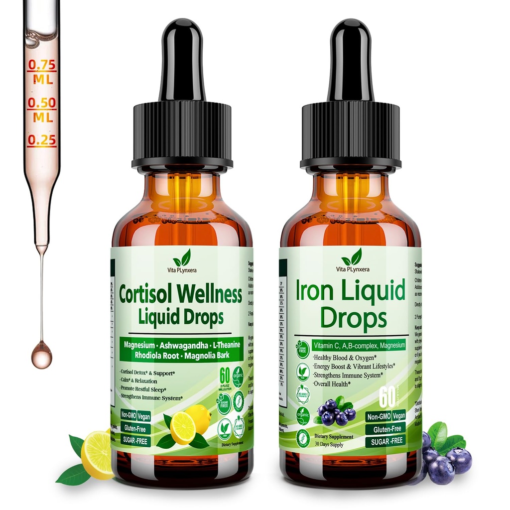 Cortisol Detox + Kadınlar için Demir Tamam, Erkekler, Vegan, GMO