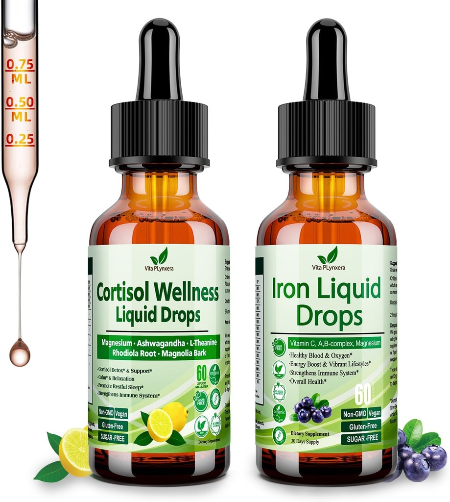 Cortisol Detox + Kadınlar için Demir Tamam, Erkekler, Vegan, GMO