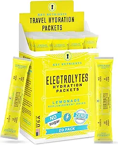 KEY NUTRIENTS Electrolytes Powder Packets 20 Pack - No Sugar, Refreshing Lemonade, Hydration Packets with Electrolyte Powder for Refreshing Electrolyte Drink Mix Packets - Zero Calories