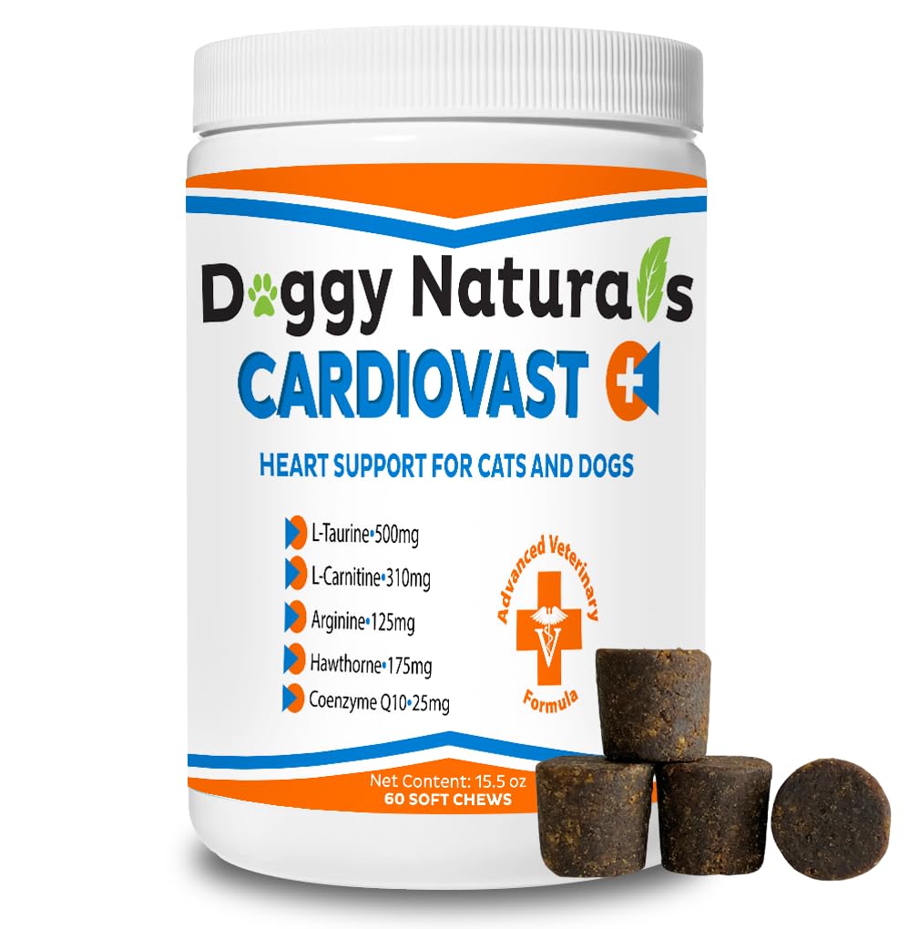 CardioVast Cardio Support and Cardio Strength Supplement for Dog and Cats, L-Taurine, L-Carnitine, Hawthorn, L Arginine, Coenzyme Q10-Supports Cardiovascular Heart Health - Made in USA - 60 Soft Chew