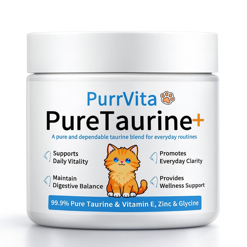 PurrVita Taurine for Cats, Taurine Powder Supplement with Vitamin E & Zinc Glycine for Feline Energy & Wellness (Unflavored)