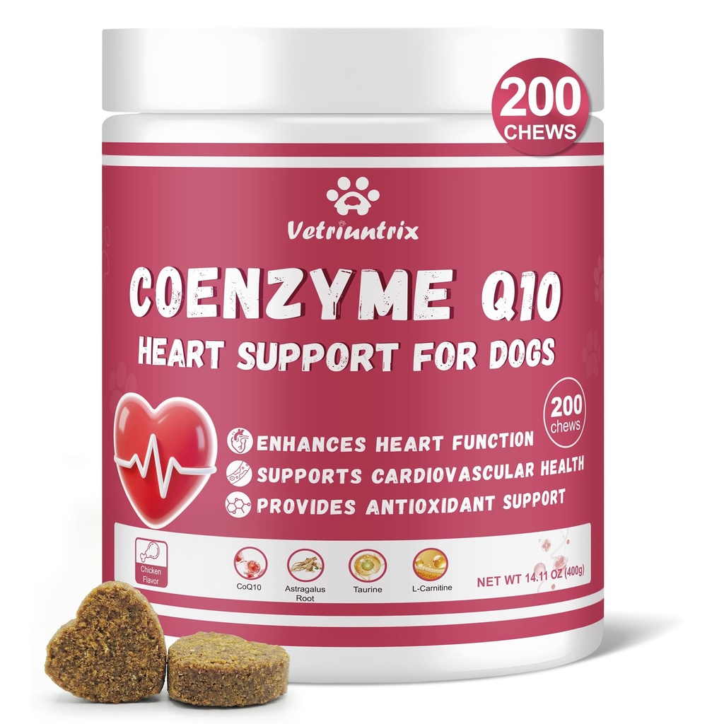 Heart Support Supplement for Dogs, Taurine for Senior & Puppy Dogs, Dog Multivitamin with CoQ10 & L-Carnitine for Heart, Cardiovascular & Antioxidant Support - 200ct
