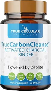TrueCarbonCleanseTM - Mükemmel Gut Detoxifier & Binder - Organik Banyo Aktif Charcoal Capsules - 60 Capsules - Vegan, GMO, Gluten Free, Soy Free, Non-Toxic sertifikalı