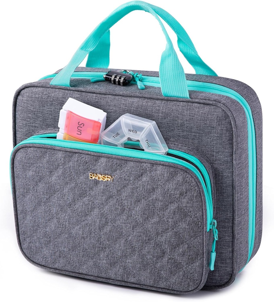 BAGSFY Medicine Bag for Traveling, Pill Bottle Organizer Storage, Large Medication Travel Case, Pills Box for Vitamin, First Aid Kit Bags Empty. (Comes with Weekly Pill Organizer)
