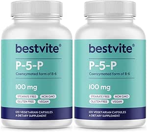 BESTVITE P-5-P 100 mg (240 Vejetaryen Capsules) (120 x 2) (CoEnzymated Form of B-6) - No Stearates - Vegan - Non GMO - Gluten Free