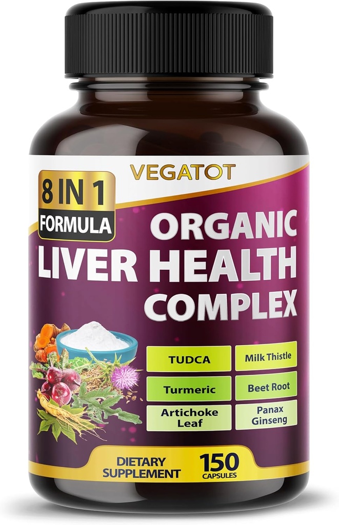 VEGATOT Liver Health Complex Formula **USA Made and Tested** High Potency with TUDCA, Milk Thistle, Beet Root, Artichoke Leaf, Panax Reality, Astragalus, Tumeric - Clean & Detox Formula