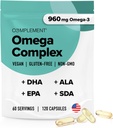 Complement Vegan Omega 3 Supplement- 960 mg Omega-3 Fatty Asits, DHA, EPA, SDA, ALA Supplement - Immune Support- 60 Servisler, 120 Liquid Capsules