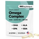 Complement Vegan Omega 3 Supplement- 960 mg Omega-3 Fatty Asits, DHA, EPA, SDA, ALA Supplement - Immune Support- 60 Servisler, 120 Liquid Capsules