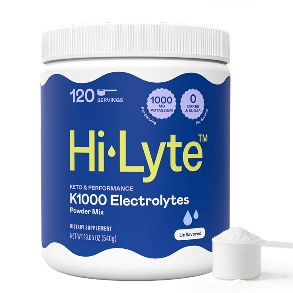 Hi-Lyte Keto K1000 Unflavored Electrolyte Powder | Hydration Supplement Drink Mix | Boost Energy & Beat Leg Cramps | No Sugar, Stevia, Maltodextrin | 120 Servings