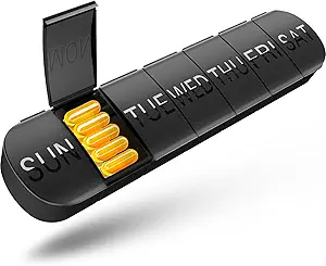 Weekly Pill Organizer 1 φορά την ημέρα, Travel Pill Box 7 Μέρες Extra Large Compartments Vitamin Holder, Daily Pill Container 7day XL Medicine Dispenser for Fish Oil Case (Μαύρο)